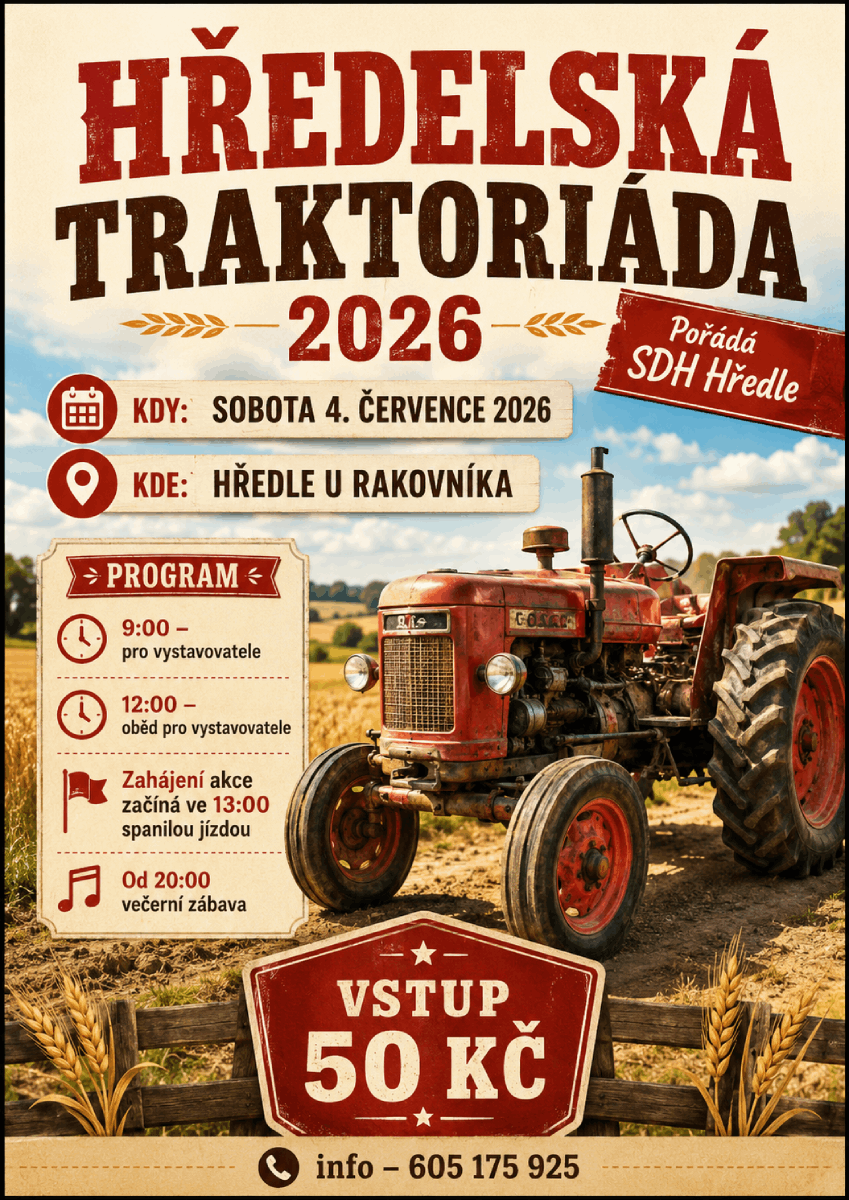 Jednota Rakovník podpoří tradiční Hředelskou traktoriádu